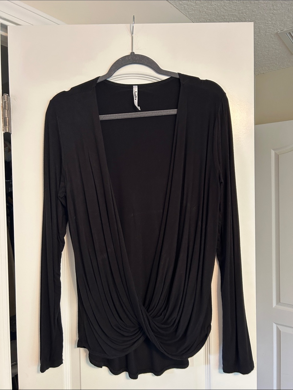 Azules Black Long-Sleeve Twist Drape Top